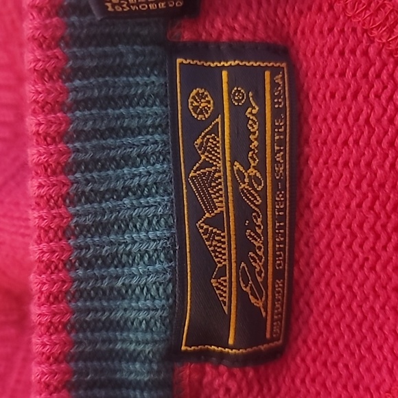 Eddie Bauer red men's sweater size large 100% cotton heavy weight crew neck - Picture 9 of 11